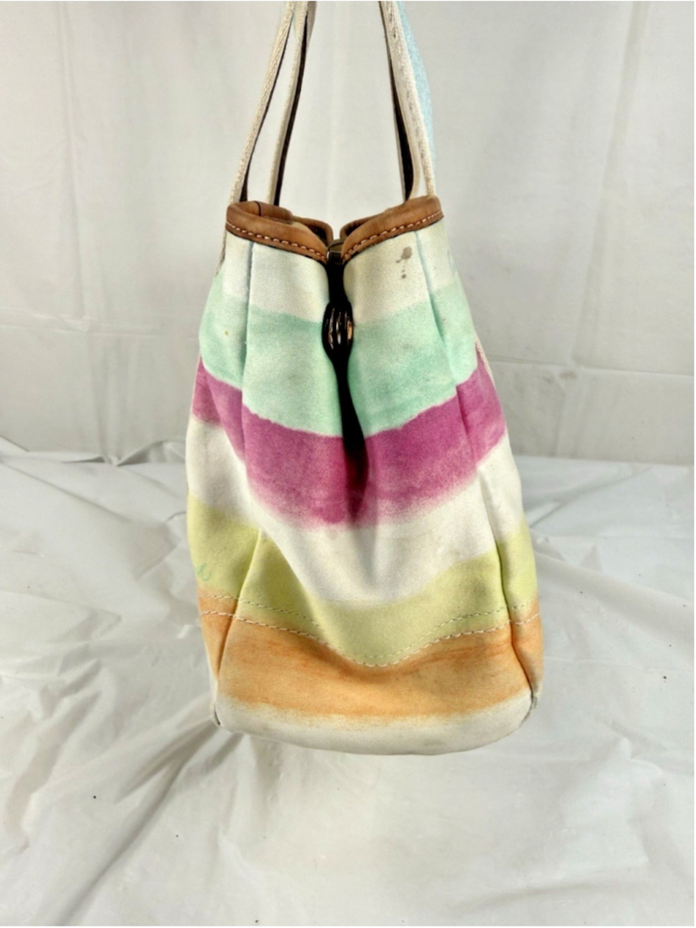 Vintage Coach Hamptons Y2K Watercolor Pastel Stripes Tote - Picture 4 of 16